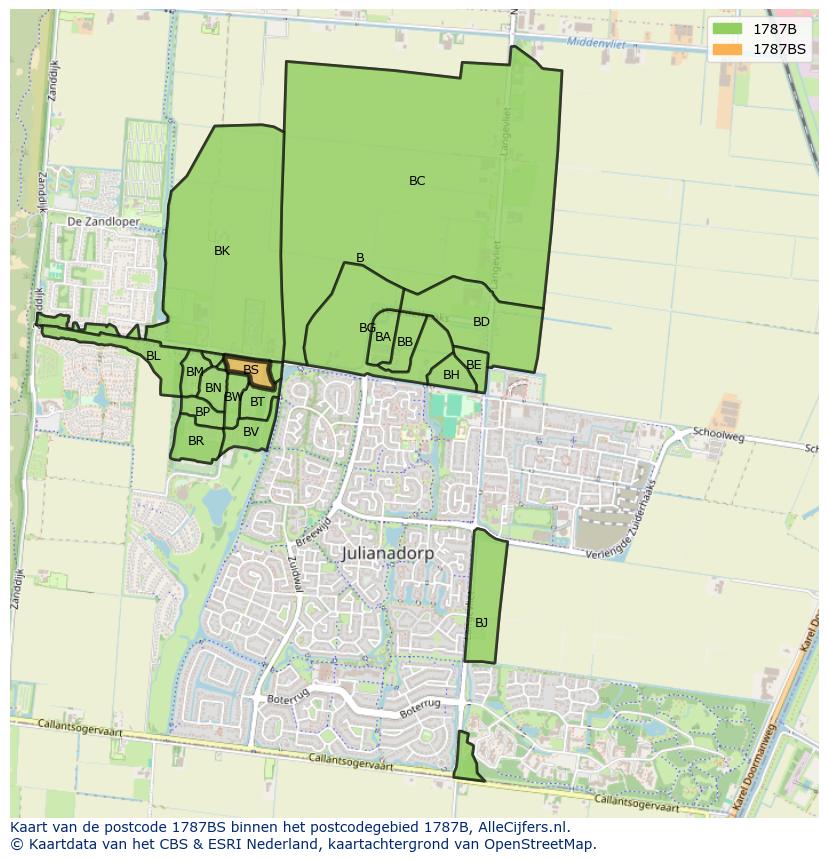 Afbeelding van het postcodegebied 1787 BS op de kaart.