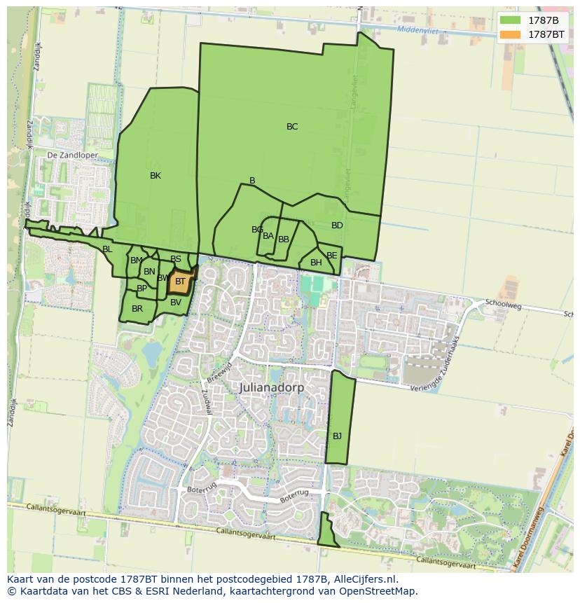 Afbeelding van het postcodegebied 1787 BT op de kaart.