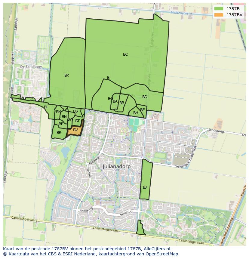 Afbeelding van het postcodegebied 1787 BV op de kaart.