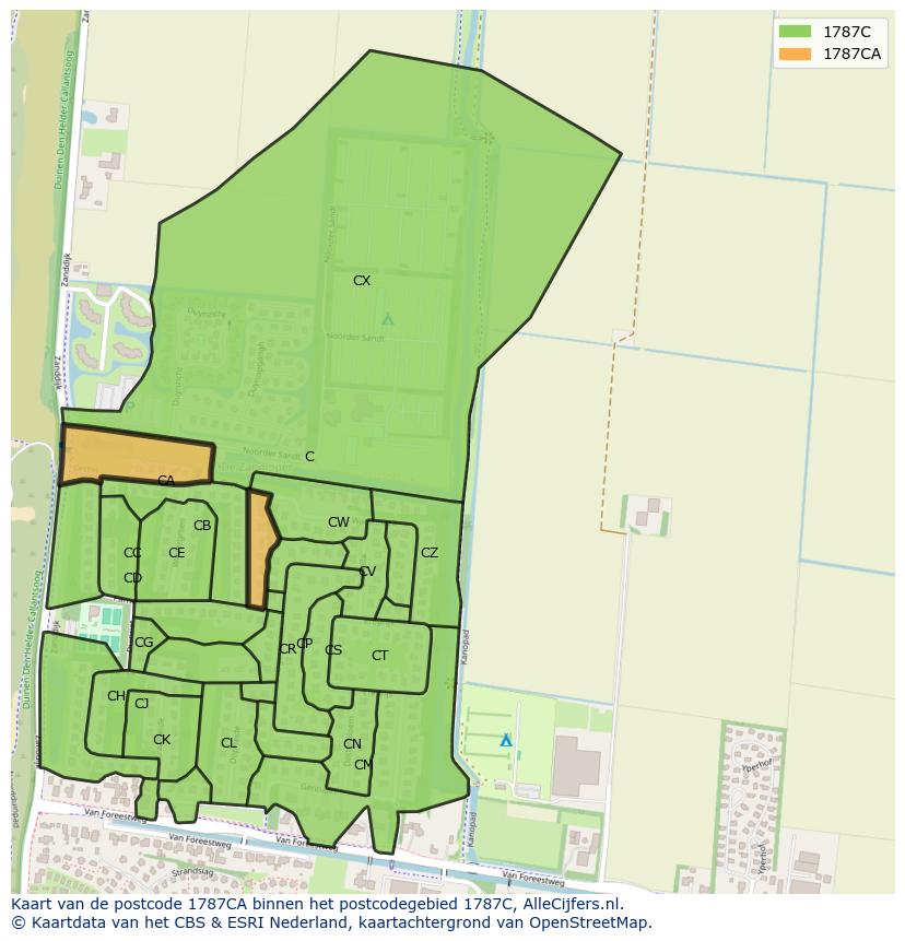 Afbeelding van het postcodegebied 1787 CA op de kaart.