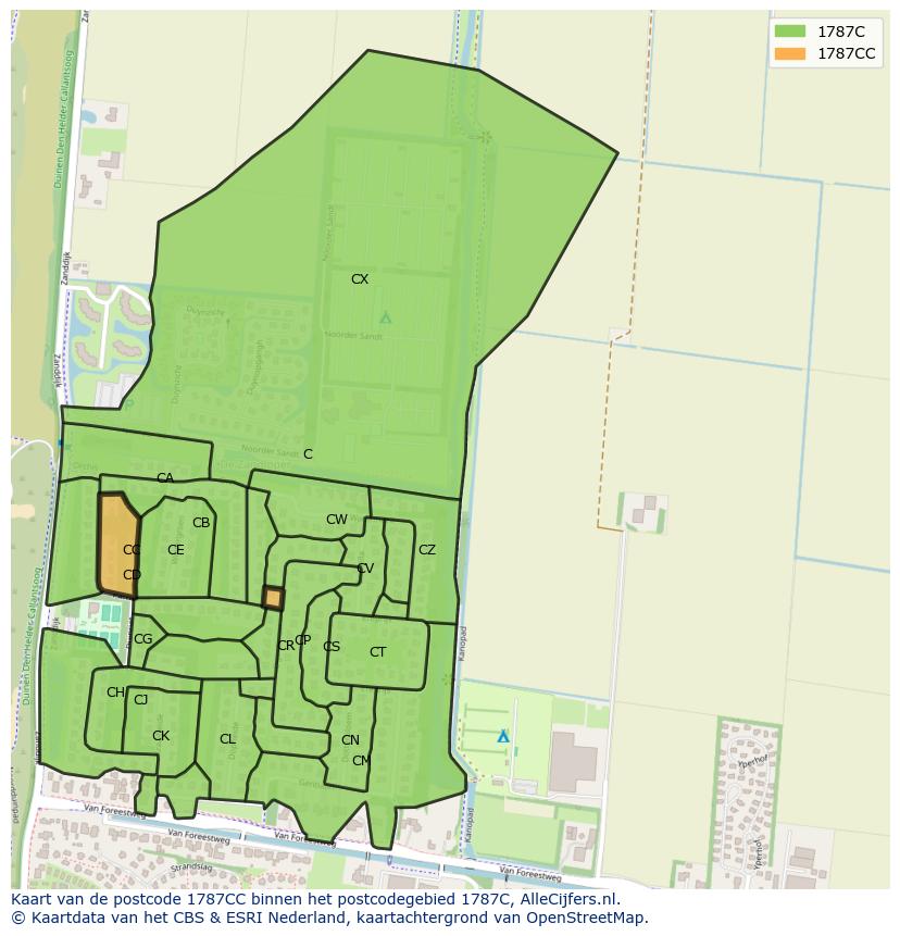 Afbeelding van het postcodegebied 1787 CC op de kaart.