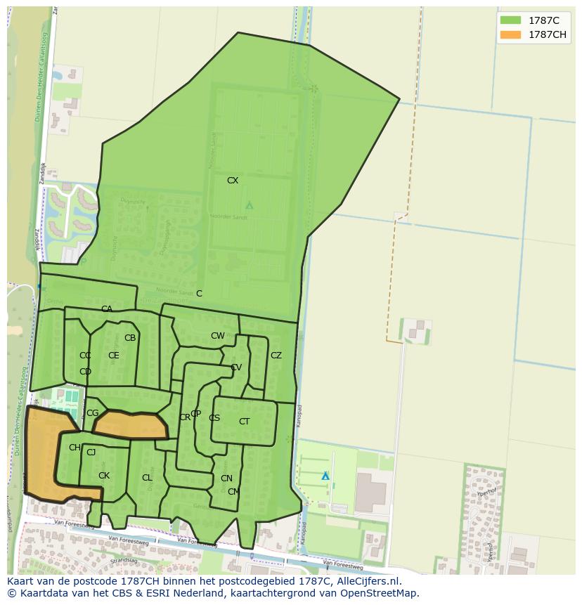 Afbeelding van het postcodegebied 1787 CH op de kaart.