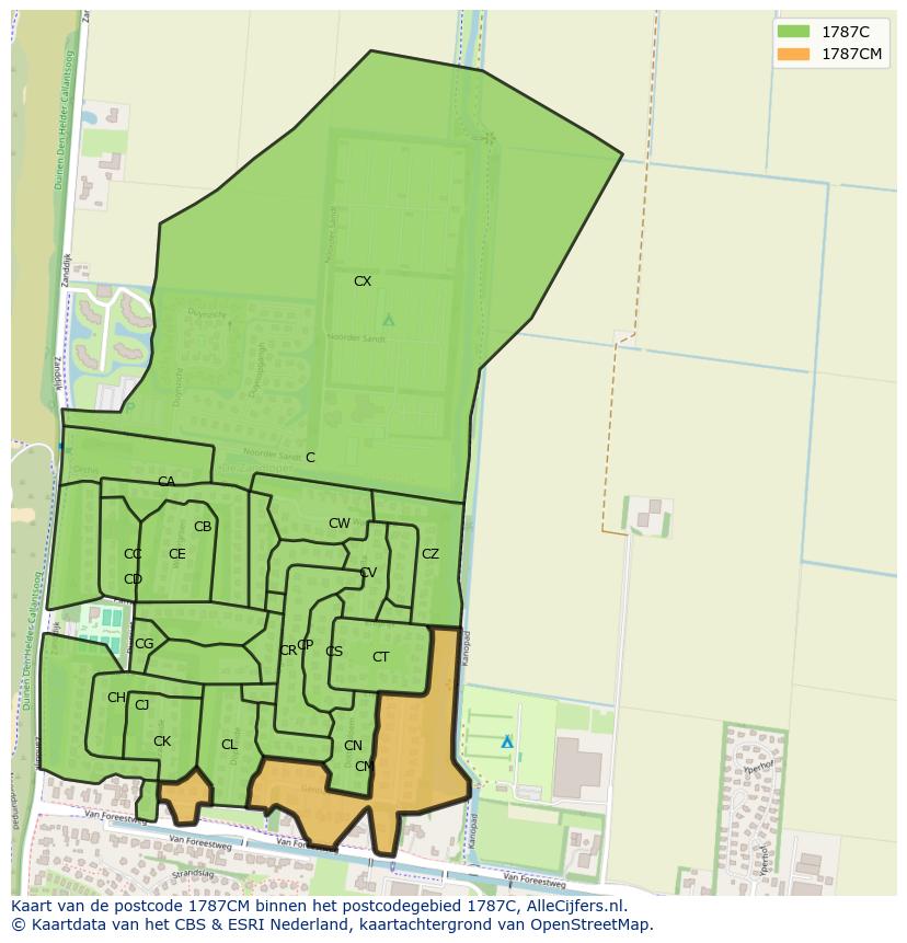 Afbeelding van het postcodegebied 1787 CM op de kaart.