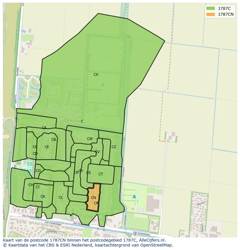 Afbeelding van het postcodegebied 1787 CN op de kaart.