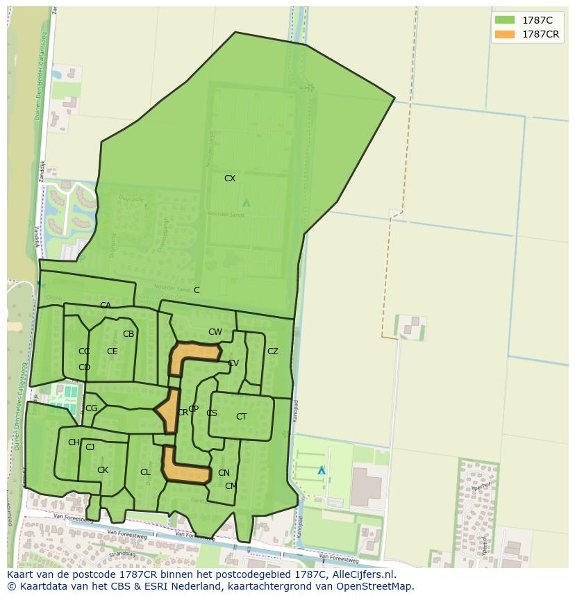 Afbeelding van het postcodegebied 1787 CR op de kaart.
