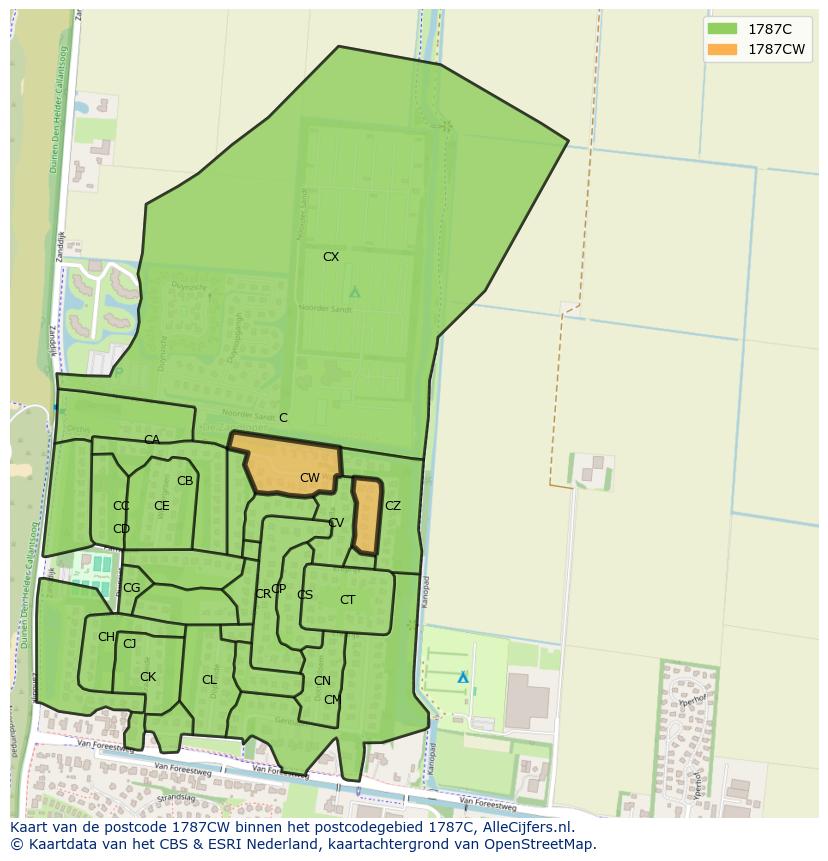 Afbeelding van het postcodegebied 1787 CW op de kaart.
