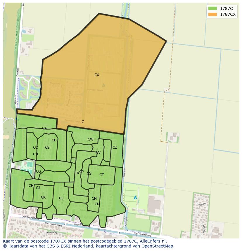 Afbeelding van het postcodegebied 1787 CX op de kaart.
