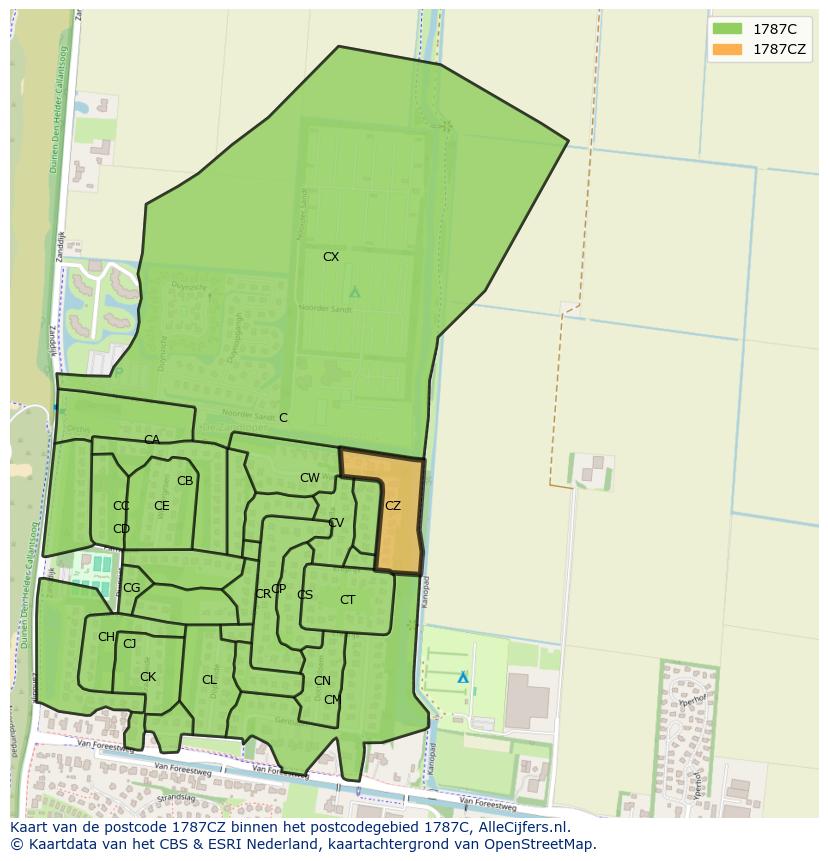 Afbeelding van het postcodegebied 1787 CZ op de kaart.