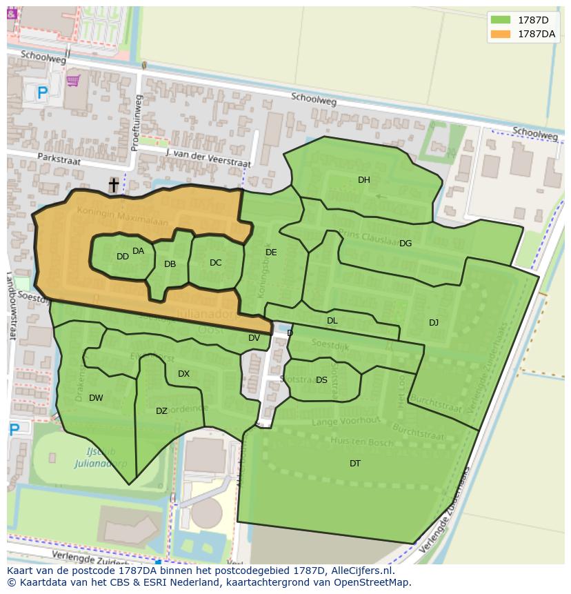 Afbeelding van het postcodegebied 1787 DA op de kaart.