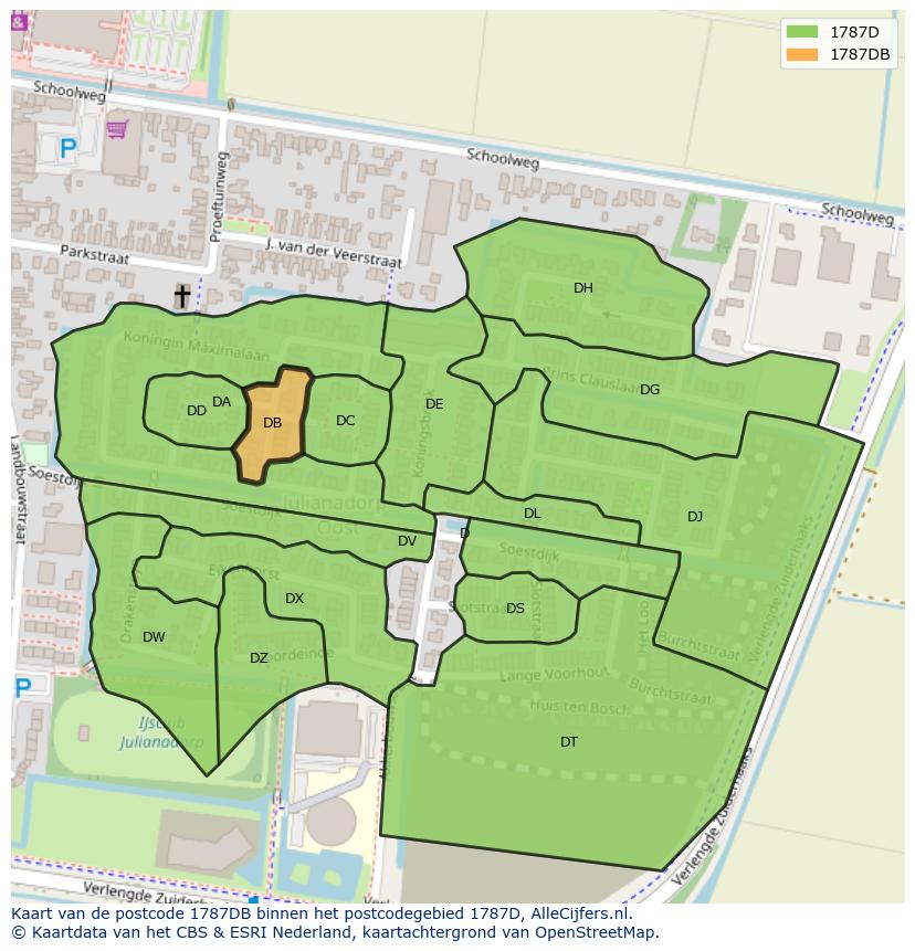 Afbeelding van het postcodegebied 1787 DB op de kaart.