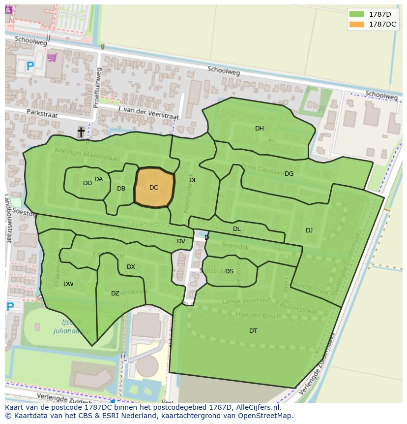 Afbeelding van het postcodegebied 1787 DC op de kaart.