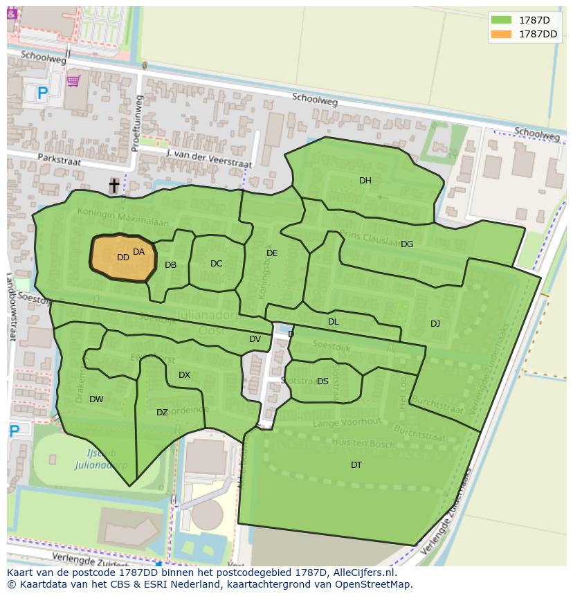 Afbeelding van het postcodegebied 1787 DD op de kaart.