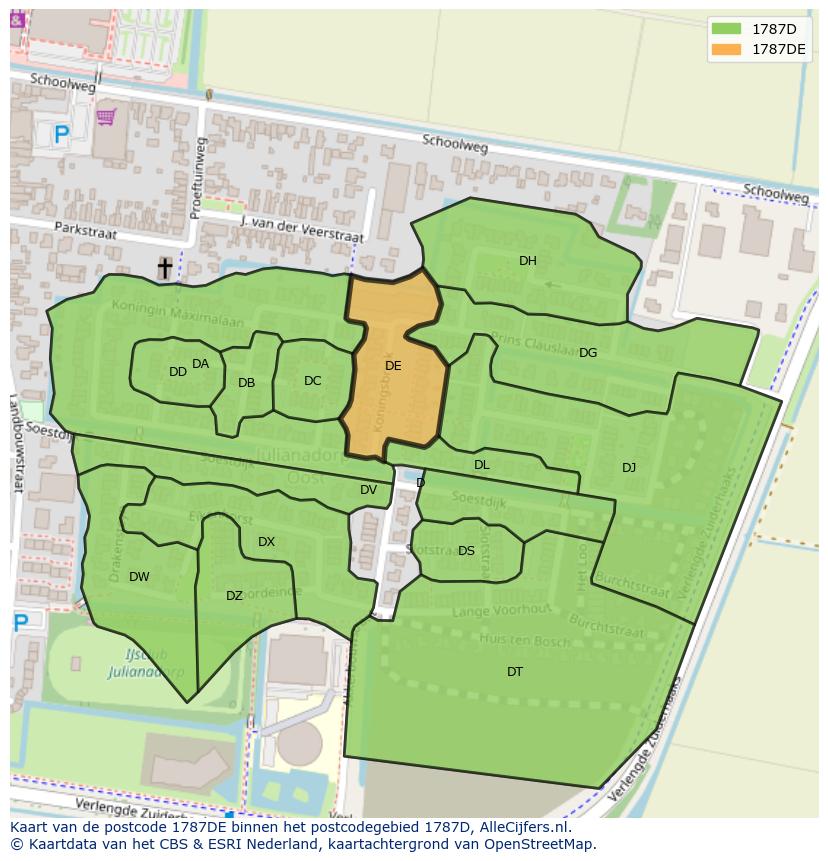 Afbeelding van het postcodegebied 1787 DE op de kaart.