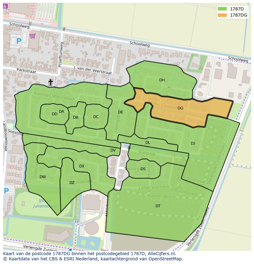 Afbeelding van het postcodegebied 1787 DG op de kaart.