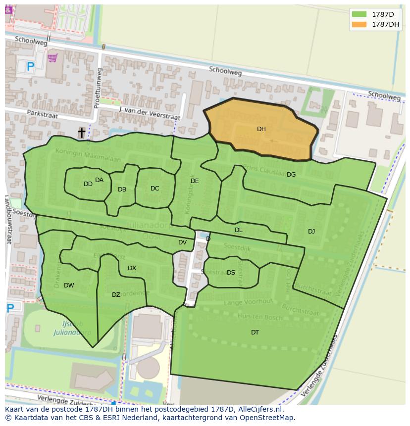 Afbeelding van het postcodegebied 1787 DH op de kaart.