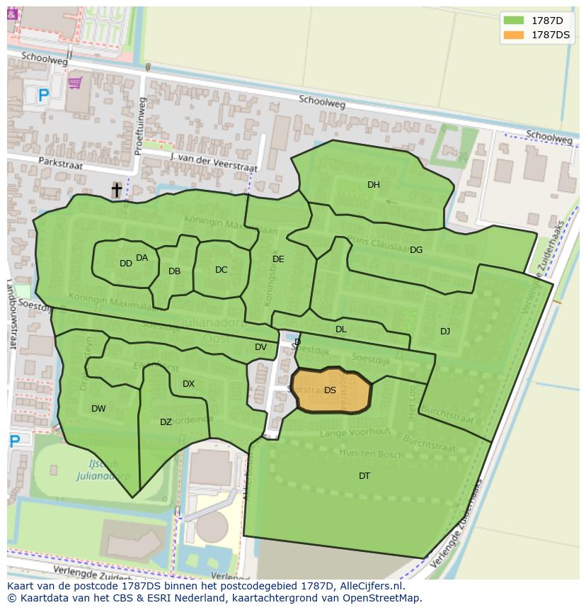 Afbeelding van het postcodegebied 1787 DS op de kaart.