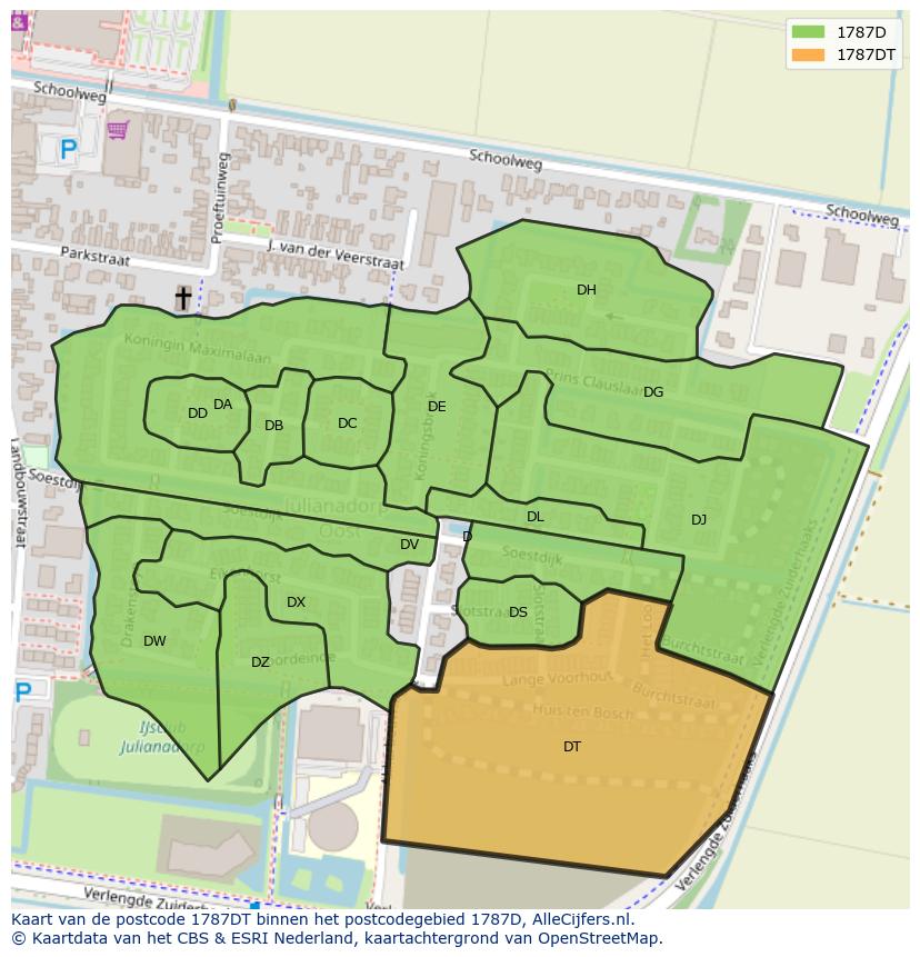 Afbeelding van het postcodegebied 1787 DT op de kaart.
