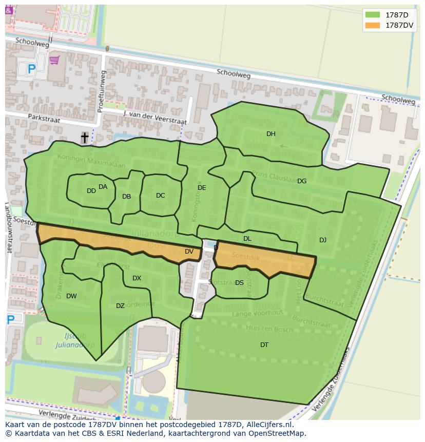 Afbeelding van het postcodegebied 1787 DV op de kaart.