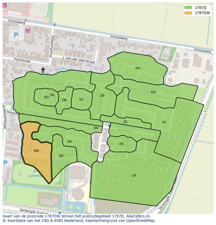 Afbeelding van het postcodegebied 1787 DW op de kaart.