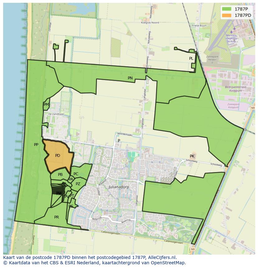 Afbeelding van het postcodegebied 1787 PD op de kaart.