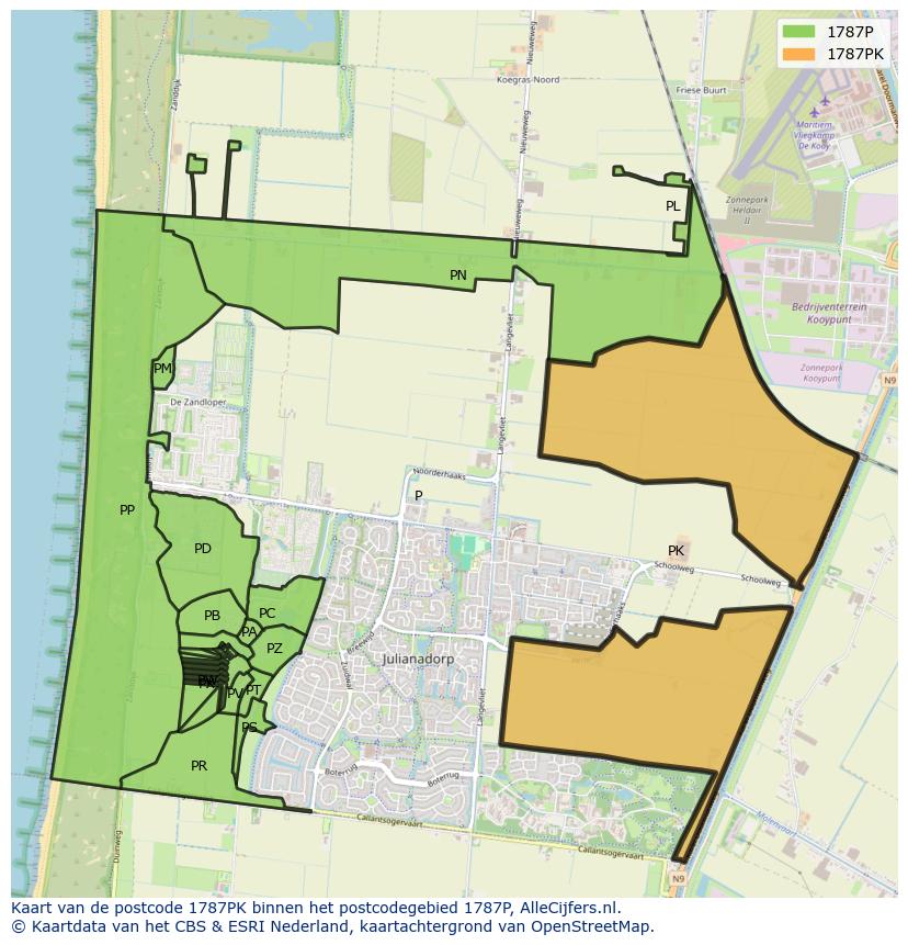 Afbeelding van het postcodegebied 1787 PK op de kaart.