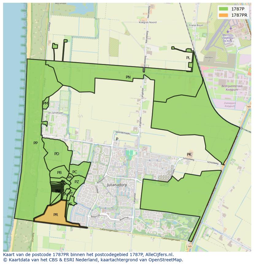 Afbeelding van het postcodegebied 1787 PR op de kaart.