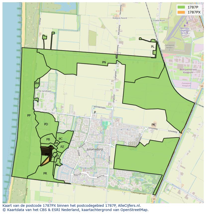 Afbeelding van het postcodegebied 1787 PX op de kaart.