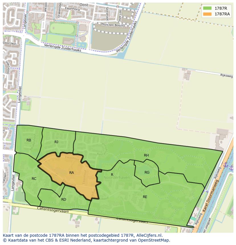 Afbeelding van het postcodegebied 1787 RA op de kaart.