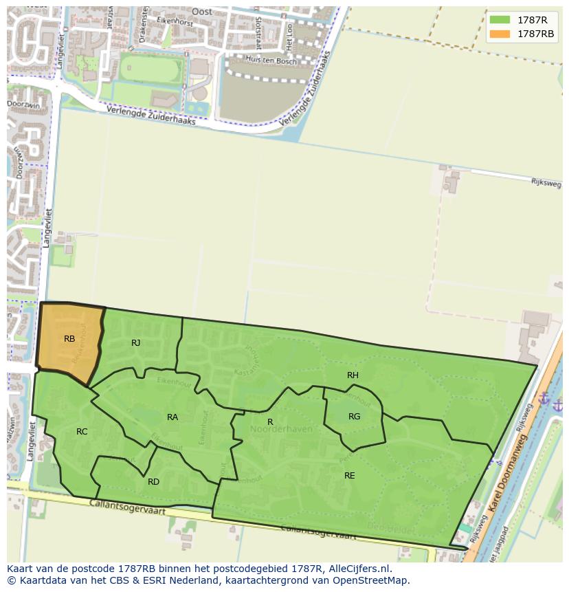 Afbeelding van het postcodegebied 1787 RB op de kaart.