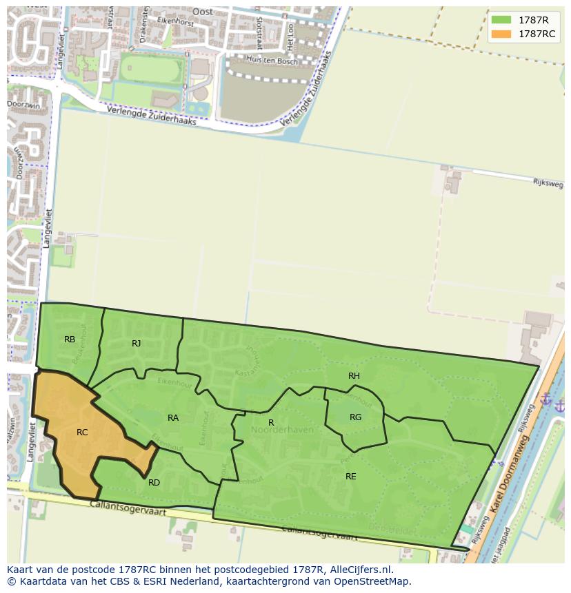 Afbeelding van het postcodegebied 1787 RC op de kaart.