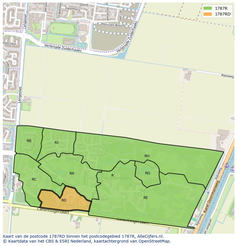 Afbeelding van het postcodegebied 1787 RD op de kaart.