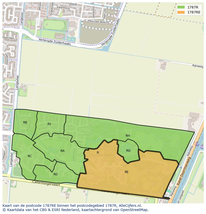 Afbeelding van het postcodegebied 1787 RE op de kaart.