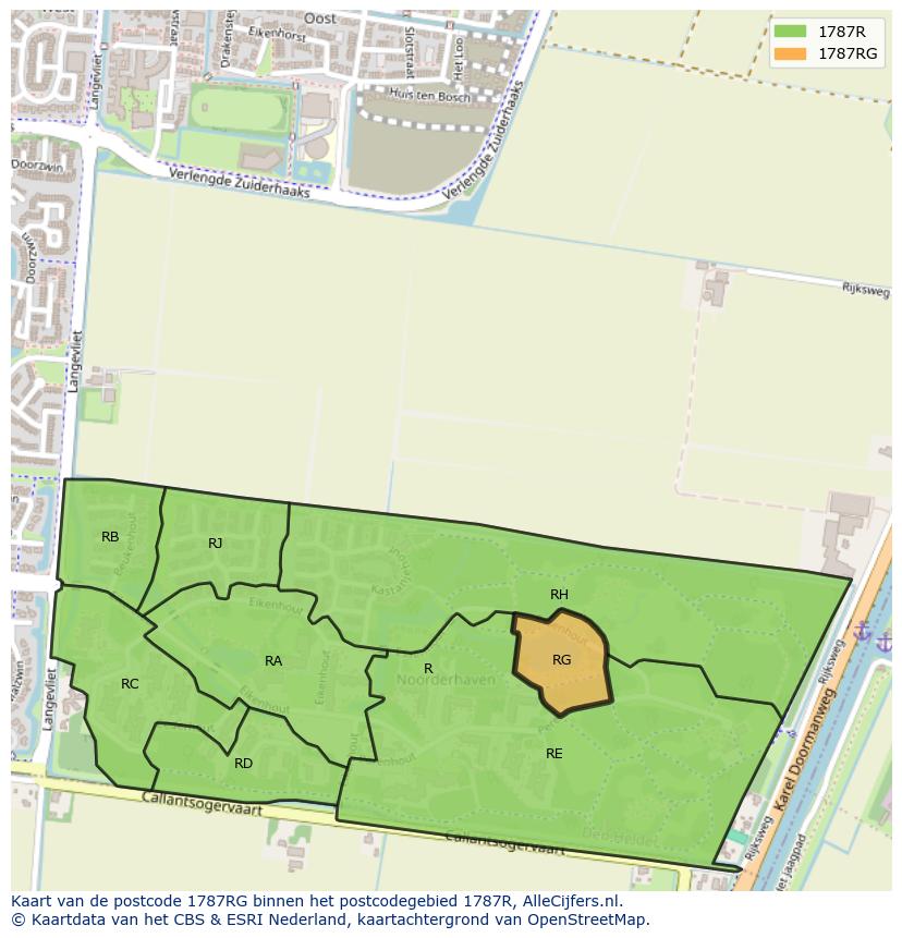 Afbeelding van het postcodegebied 1787 RG op de kaart.
