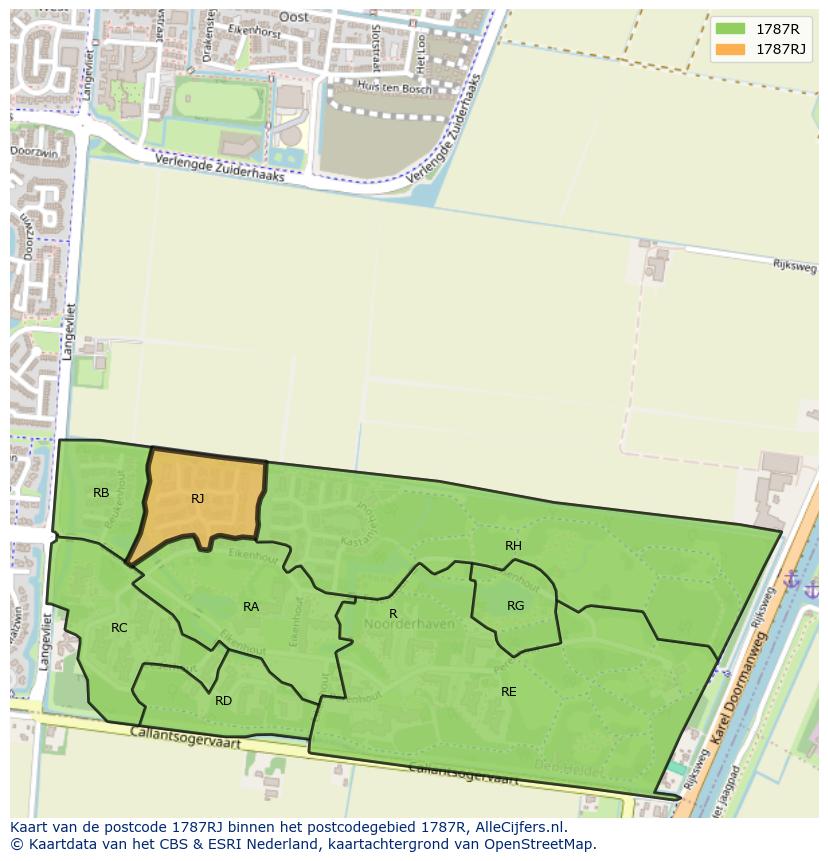 Afbeelding van het postcodegebied 1787 RJ op de kaart.