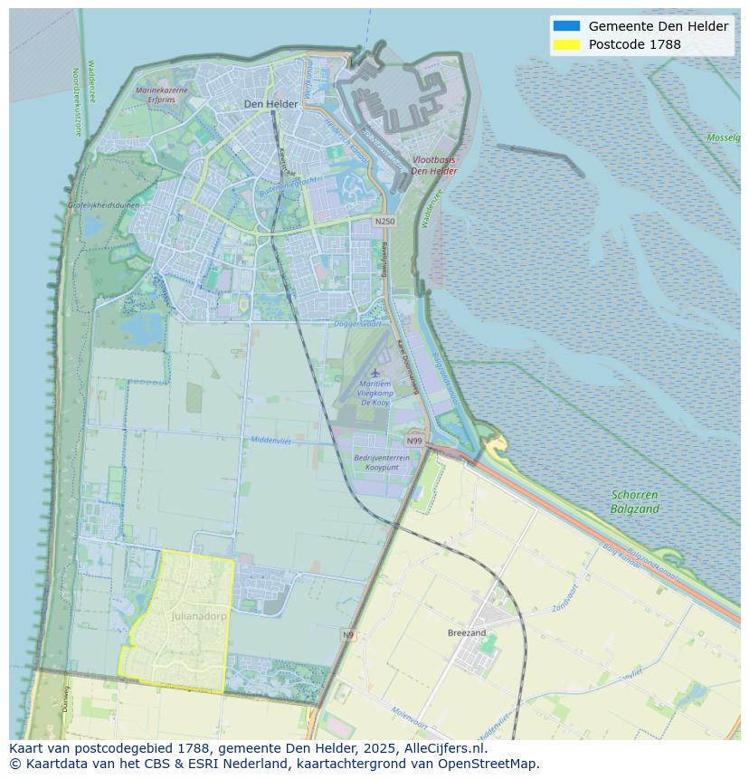 Afbeelding van het postcodegebied 1788 op de kaart.