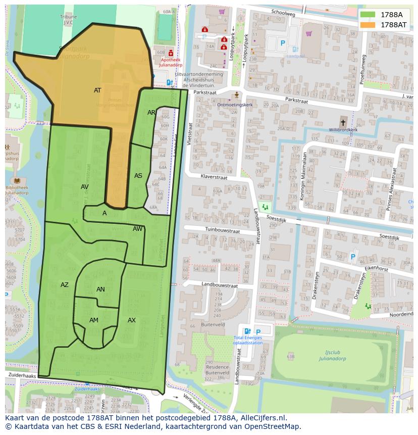 Afbeelding van het postcodegebied 1788 AT op de kaart.