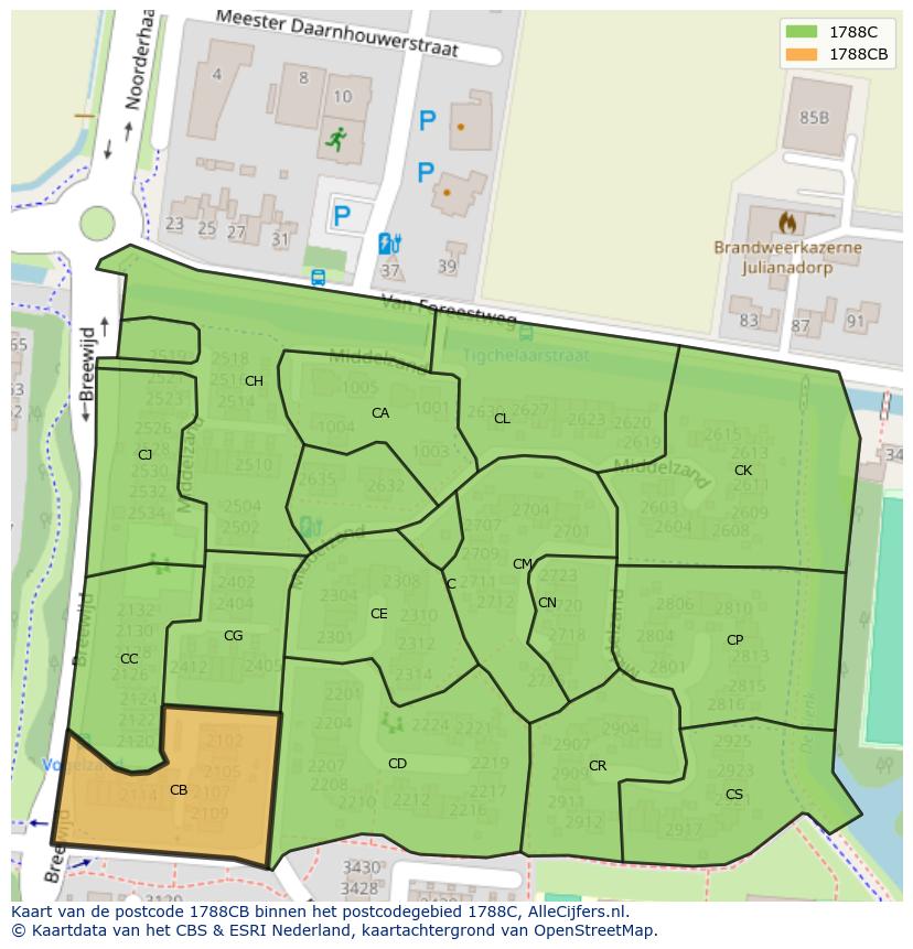 Afbeelding van het postcodegebied 1788 CB op de kaart.