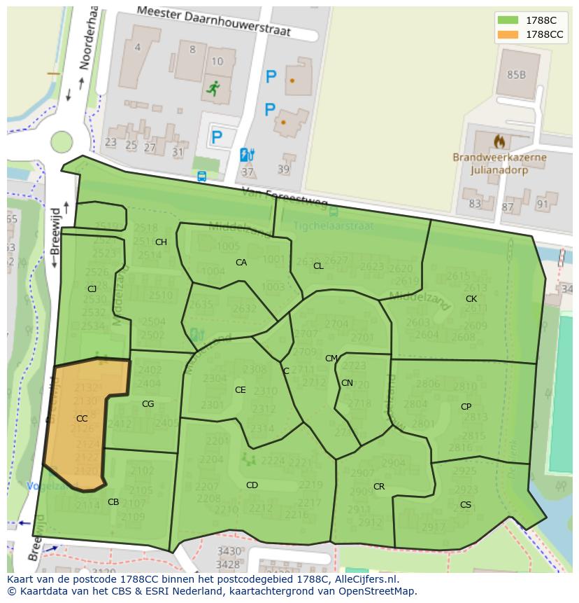 Afbeelding van het postcodegebied 1788 CC op de kaart.