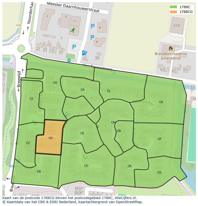 Afbeelding van het postcodegebied 1788 CG op de kaart.