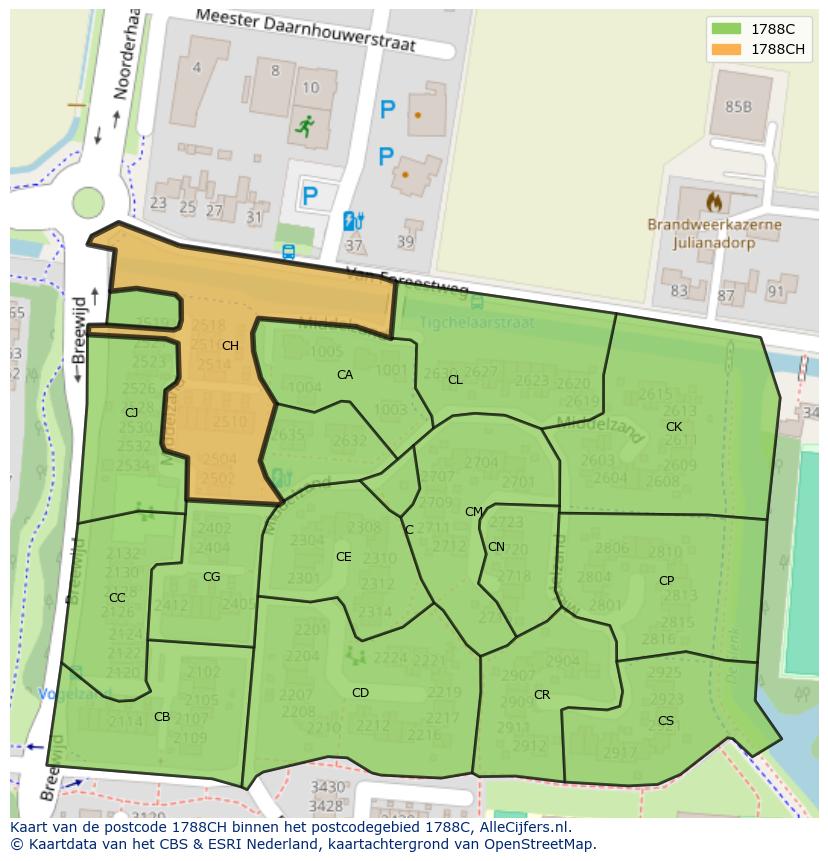 Afbeelding van het postcodegebied 1788 CH op de kaart.