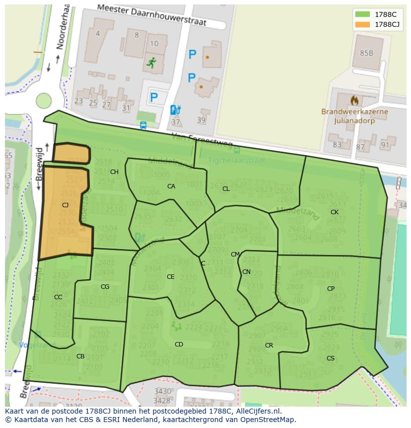 Afbeelding van het postcodegebied 1788 CJ op de kaart.