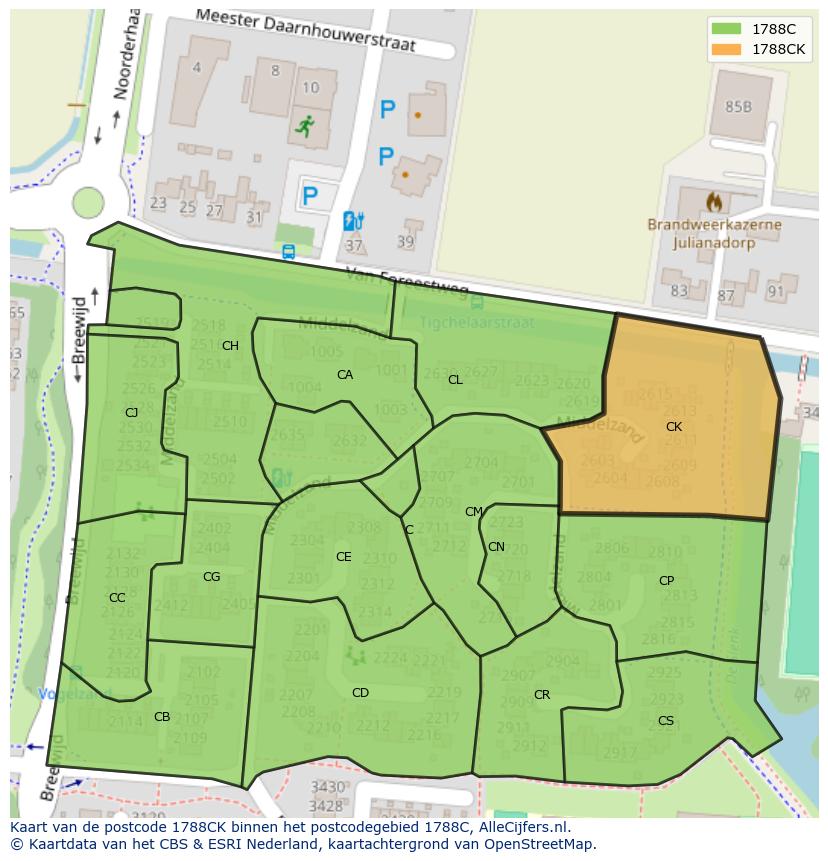 Afbeelding van het postcodegebied 1788 CK op de kaart.