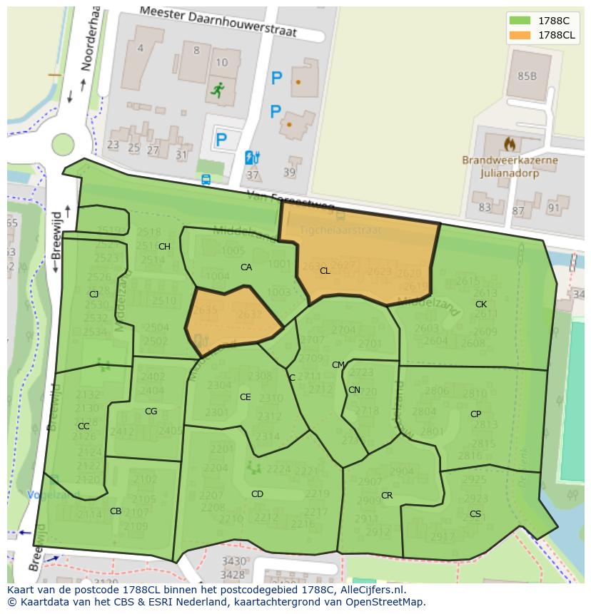 Afbeelding van het postcodegebied 1788 CL op de kaart.