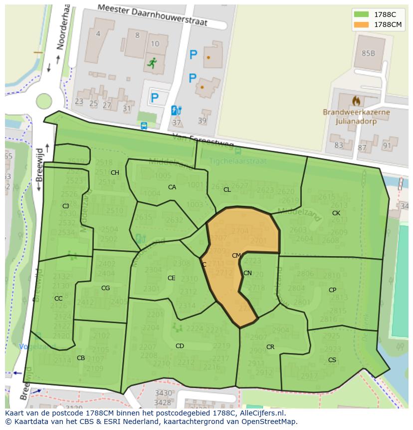 Afbeelding van het postcodegebied 1788 CM op de kaart.