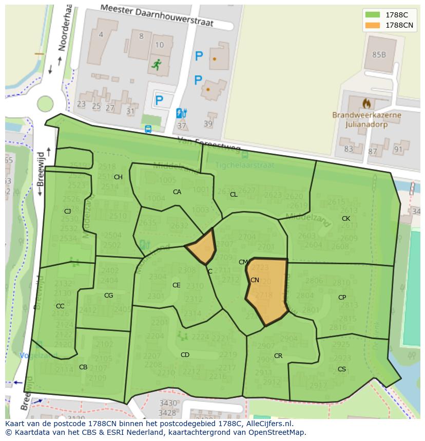Afbeelding van het postcodegebied 1788 CN op de kaart.