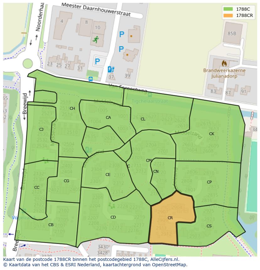 Afbeelding van het postcodegebied 1788 CR op de kaart.