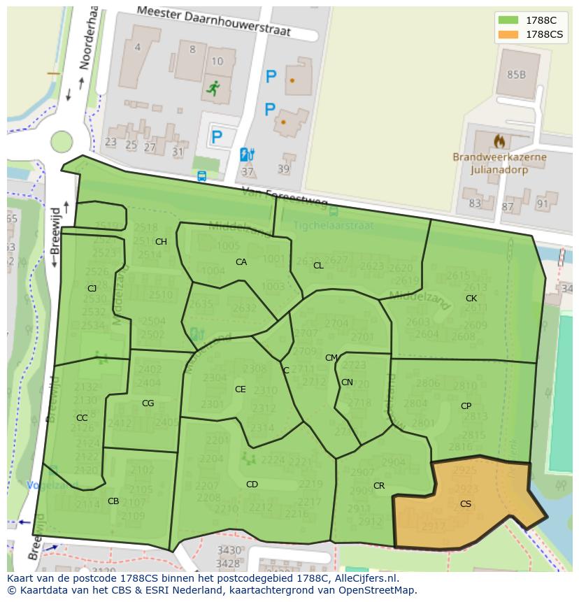Afbeelding van het postcodegebied 1788 CS op de kaart.