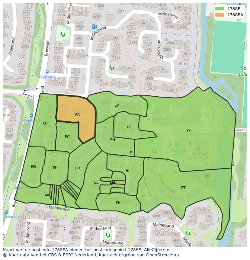 Afbeelding van het postcodegebied 1788 EA op de kaart.
