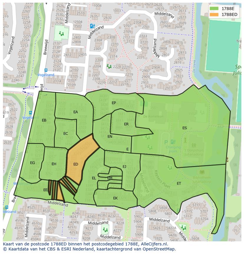 Afbeelding van het postcodegebied 1788 ED op de kaart.