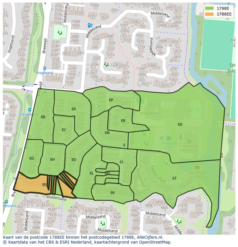 Afbeelding van het postcodegebied 1788 EE op de kaart.